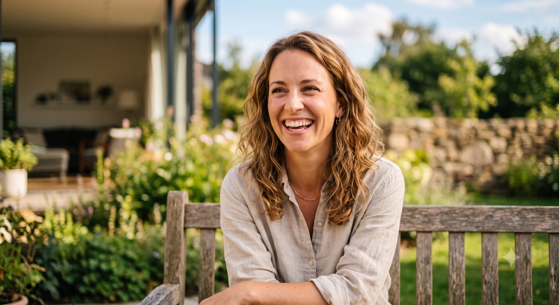 Happy client smiling outdoors